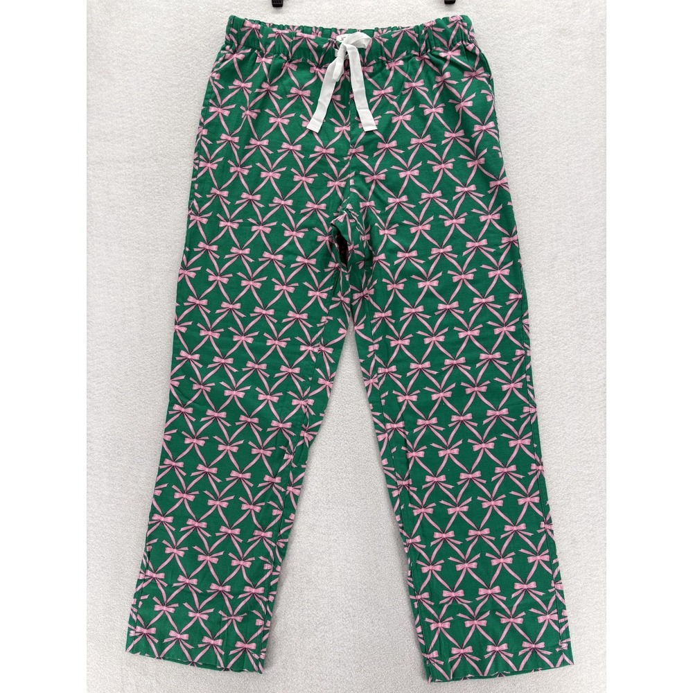 J.CREW Flannel Pajama Pants Womens Small Green Pink Bow Print Drawstring Lounge